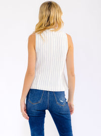 WOMEN'S SLEEVELESS BUTTON UP COLORBLOCK STRIPES VEST TOP