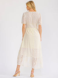 WOMEN'S SHORT SLEEVE V-NECK HIGH-LOW CROCHET SEQUINS MAXI DRESS