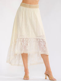 WOMEN'S ELASTIC WAIST HIGH-LOW CROCHET MAXI SKIRT