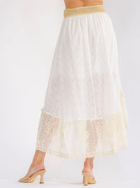 WOMEN'S ELASTIC WAIST HIGH-LOW CROCHET MAXI SKIRT