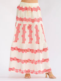 WOMEN'S ELASTIC WAIST TIERED FLOWER CROCHET MAXI SKIRT