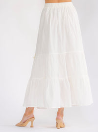 WOMEN'S ELASTIC WAIST TIERED EYELET FLORAL MAXI SKIRT