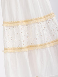 WOMEN'S ELASTIC WAIST TIERED EYELET FLORAL MAXI SKIRT