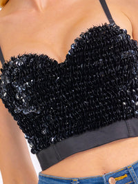 WOMEN'S SLEEVELESS ADJUSTABLE STRAPS SEQUINS BUSTIER