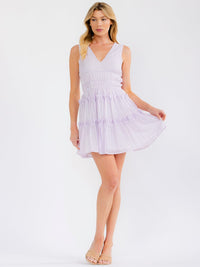 WOMEN'S SLEEVELESS V-NECK ELASTIC WAIST RHINESTONES MINI DRESS