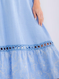 WOMEN'S SLEEVELESS ELASTIC WAIST SELF TIE CROCHET DETAILED MID DRESS