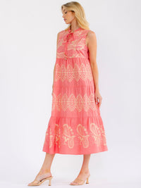 WOMEN'S SLEEVELESS V-NECK TIERED EMBROIDERY MAXI DRESS