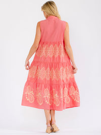 WOMEN'S SLEEVELESS V-NECK TIERED EMBROIDERY MAXI DRESS