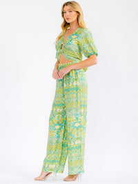 WOMEN'S SHORT SLEEVE CROP TOP & ELASTIC WAIST WIDE LEG PANTS FLORAL 2PC. SET