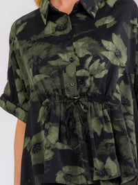 WOMEN'S SHORT SLEEVE BLOUSE & ELASTIC WAIST POCKETS CAPRI PANTS FLORAL COLORBLOCK 2PC. SET