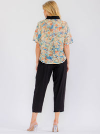 WOMEN'S SHORT SLEEVE BLOUSE & ELASTIC WAIST POCKETS CAPRI PANTS PRINT COLORBLOCK 2PC. SET