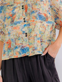 WOMEN'S SHORT SLEEVE BLOUSE & ELASTIC WAIST POCKETS CAPRI PANTS PRINT COLORBLOCK 2PC. SET