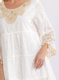 WOMEN'S 3/4 SLEEVE TIERED CROCHET LOOSE FIT MINI DRESS