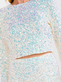 WOMEN'S LONG SLEEVE ZIP UP SEQUINS CROP TOP