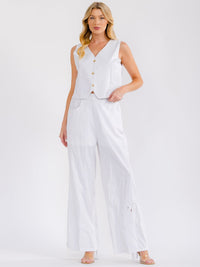 WOMEN'S SLEEVELESS TOP & ELASTIC WAIST WIDE LEG PANTS EMBROIDERY FLORAL 2PC. SET