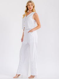WOMEN'S SLEEVELESS TOP & ELASTIC WAIST WIDE LEG PANTS EMBROIDERY FLORAL 2PC. SET