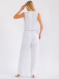 WOMEN'S SLEEVELESS TOP & ELASTIC WAIST WIDE LEG PANTS EMBROIDERY FLORAL 2PC. SET