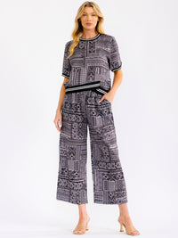 WOMEN'S SHORT SLEEVE BLOUSE & ELASTIC WAIST POCKETS CAPRI PANTS PRINT 2PC. SET