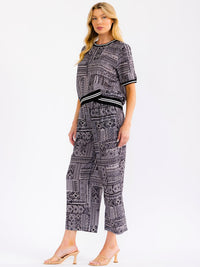 WOMEN'S SHORT SLEEVE BLOUSE & ELASTIC WAIST POCKETS CAPRI PANTS PRINT 2PC. SET