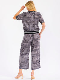 WOMEN'S SHORT SLEEVE BLOUSE & ELASTIC WAIST POCKETS CAPRI PANTS PRINT 2PC. SET