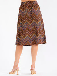 WOMEN'S ELASTIC WAIST SELF TIE MULTI PRINT MIDI SKIRT