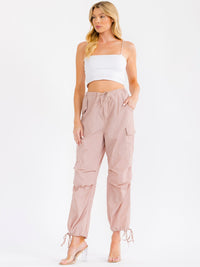 WOMEN'S ELASTIC WAIST CARGO POCKETS JOGGER LEG PANTS
