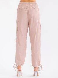 WOMEN'S ELASTIC WAIST CARGO POCKETS JOGGER LEG PANTS