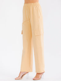 WOMEN'S ELASTIC WAIST CARGO POCKETS WIDE LEG PANTS