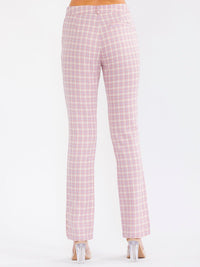WOMEN'S BUTTON CLOSURE POCKETS SLIT STRAIGHT LEG PLAID PANTS
