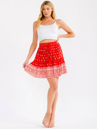WOMEN'S ELASTIC WAIST MULTI PRINT MINI SKIRT