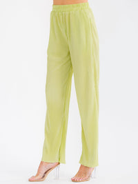 WOMEN'S ELASTIC WAIST FRONT POCKETS WIDE LEG PLEATED PANTS