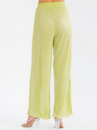 WOMEN'S ELASTIC WAIST FRONT POCKETS WIDE LEG PLEATED PANTS