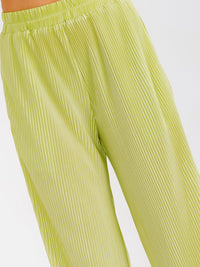 WOMEN'S ELASTIC WAIST FRONT POCKETS WIDE LEG PLEATED PANTS