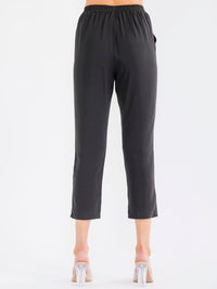 WOMEN'S ELASTIC WAIST FRONT POCKETS FLORAL EMBROIDERY SKINNY LEG PANTS