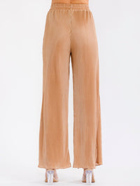 WOMEN'S ELASTIC WAIST FRONT POCKETS WIDE LEG PLEATED PANTS