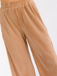 WOMEN'S ELASTIC WAIST FRONT POCKETS WIDE LEG PLEATED PANTS