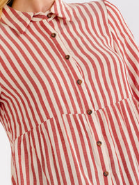 WOMEN'S SHORT SLEEVE BUTTON UP COLORBLOCK STRIPES BLOUSE