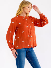 WOMEN'S LONG SLEEVE BUTTON UP FLORAL EMBROIDERY BLOUSE