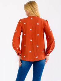 WOMEN'S LONG SLEEVE BUTTON UP FLORAL EMBROIDERY BLOUSE
