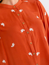 WOMEN'S LONG SLEEVE BUTTON UP FLORAL EMBROIDERY BLOUSE