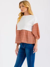 WOMEN'S 3/4 SLEEVE LOOSE FIT COLORBLOCK BLOUSE