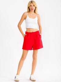 WOMEN'S ELASTIC WAIST FRONT POCKETS SHORTS
