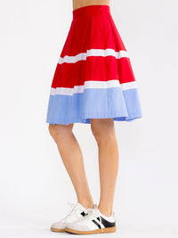 WOMEN'S ZIPPER CLOSURE PLEATED COLORBLOCK FIT & FLARE SKIRT
