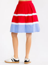 WOMEN'S ZIPPER CLOSURE PLEATED COLORBLOCK FIT & FLARE SKIRT