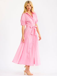 WOMEN'S SHORT SLEEVE BUTTON UP SELF TIE MAXI DRESS