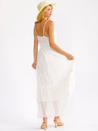 WOMEN'S SLEEVELESS SURPLICE TIERED CROCHET EYELET FLOWERS MAXI DRESS