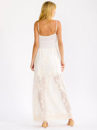 WOMEN'S SLEEVELESS V-NECK CROCHET LACE ROMPER MAXI DRESS