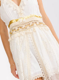WOMEN'S SLEEVELESS V-NECK CROCHET LACE ROMPER MAXI DRESS