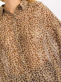 WOMEN'S LONG SLEEVE BUTTON UP HIGH-LOW ANIMAL PRINT BLOUSE