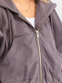 WOMEN'S LONG SLEEVE ZIP UP HOODED FRONT POCKETS JACKET